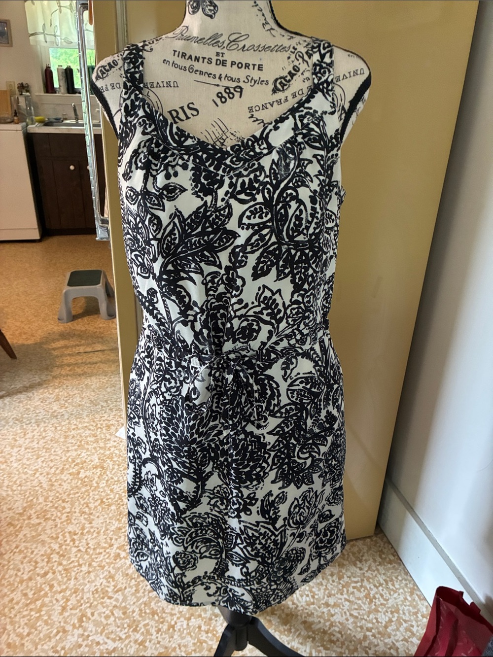 Merona Black & White Floral Sleeveless Tie-Front Midi Dress